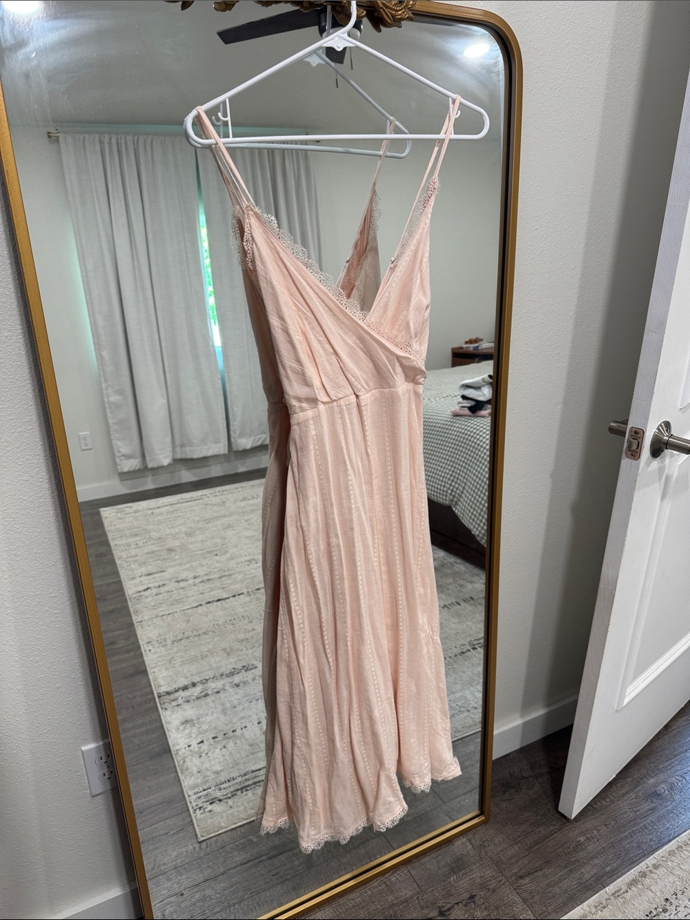Lulu's Blush Pink Lace-Trim Midi Dress
